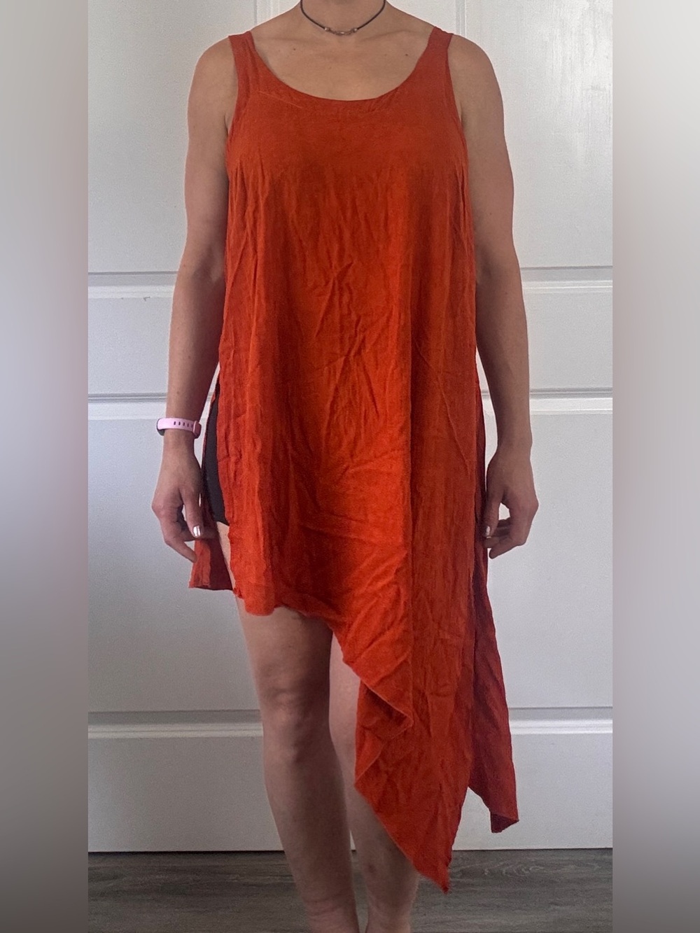 Sultry Touch Orange Loose Fit Asymmetrical  Boho Tunic Dress 100% Rayon Size 2